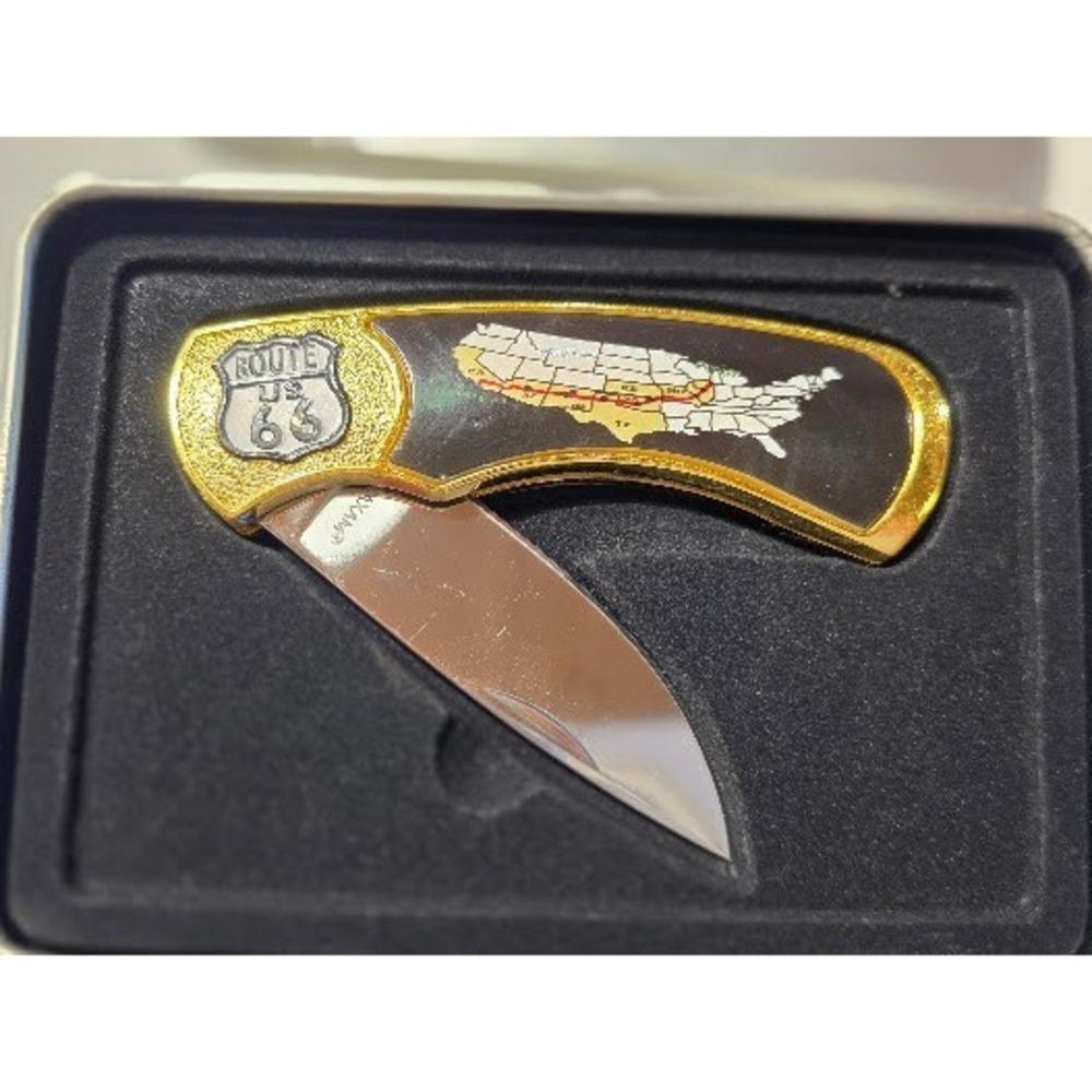 Route 66 1-Blade Pocketknife SS Drop Point, Manual Lockback w/ Tin Case